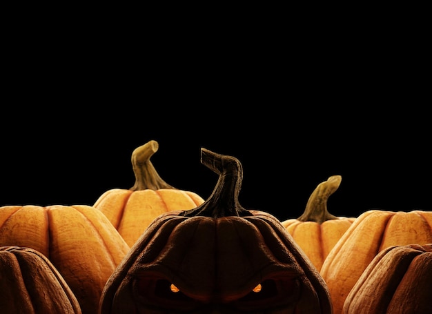 Live scary halloween pumpkin render on black background