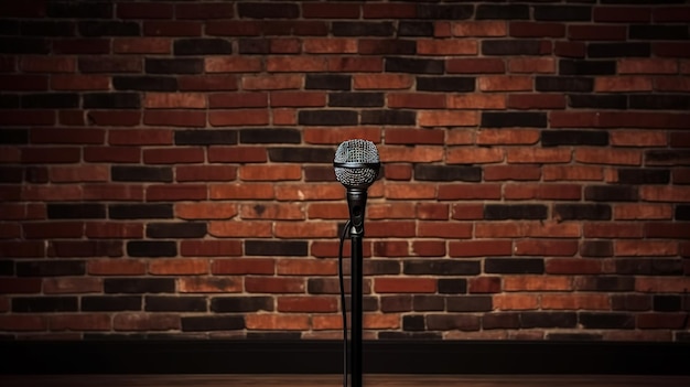 Live on Stage Microphone and Brick Wall Generative AI