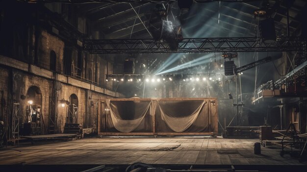 Live stage production in an old warehouse Generative AI