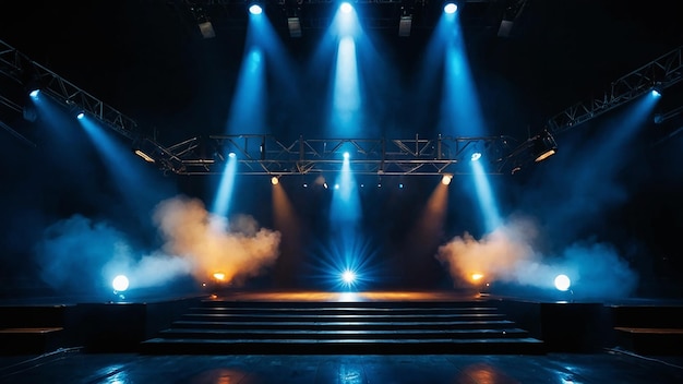 Live stage production with a circular light truss in a center stage type live venue Stage rigging