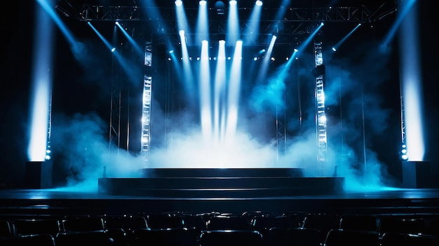 Live stage production with a circular light truss in a center stage type live venue Stage rigging