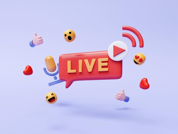 Foto streaming live streaming live con icona emoji icona illustrazione 3d per business e pubblicità illustrazione di rendering 3d