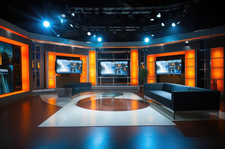 Foto live tv-studio met professionele apparatuur
