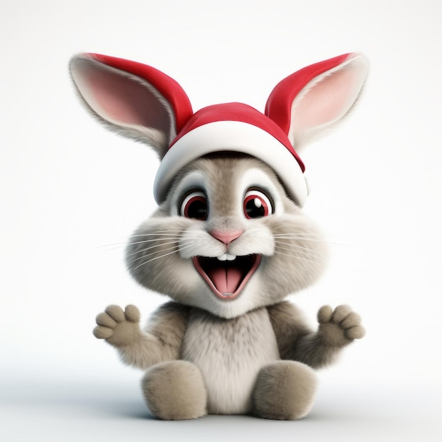 Lively 3d Render Of Cartoon Bunny Wearing Santa Hat