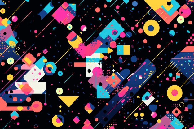 Photo lively abstract backdrop featuring colorful flat geometric forms, created using generative ai.