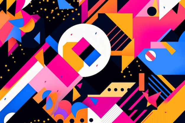 Lively abstract backdrop featuring colorful flat geometric forms, created using Generative AI.