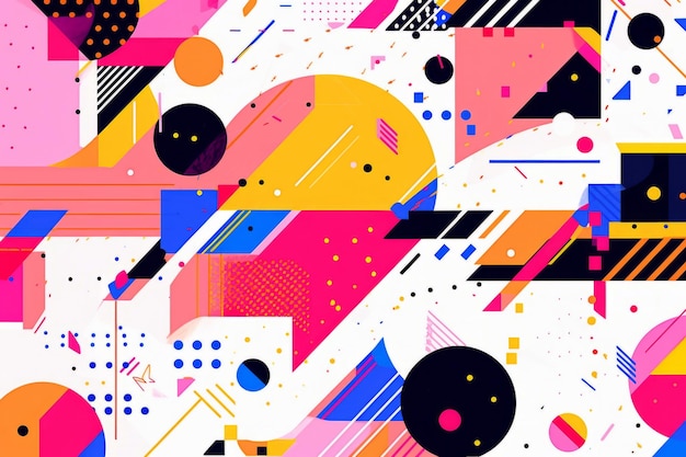 Photo lively abstract backdrop featuring colorful flat geometric forms, created using generative ai.