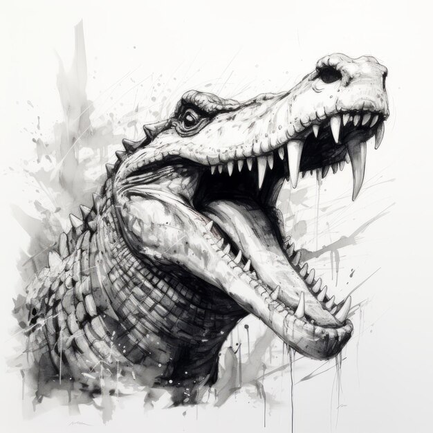 Lively Alligator Head Illustration In Florian Nicolle Style