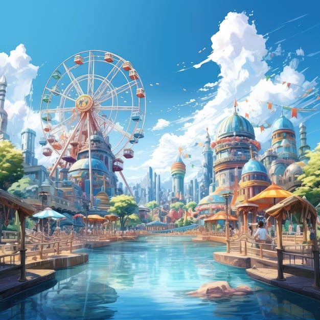 lively amusement park background