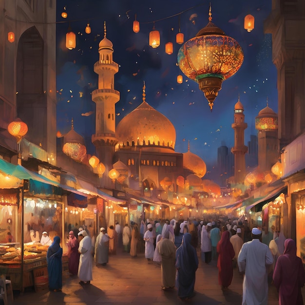 the lively atmosphere of a Ramadan night market