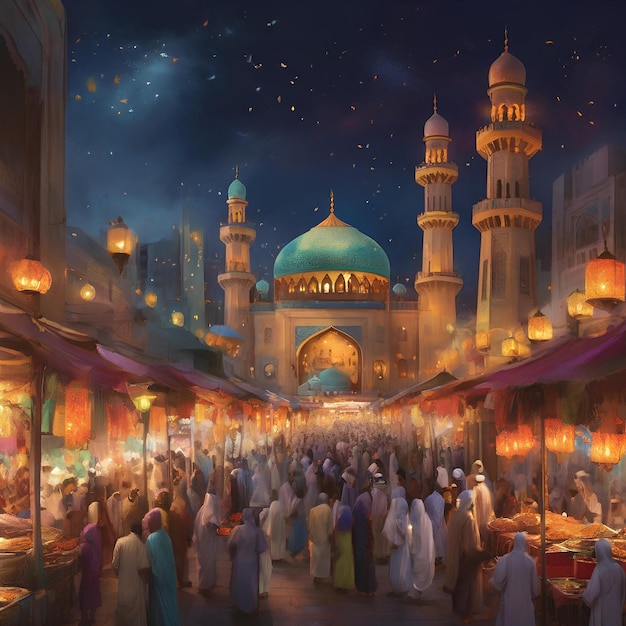 the lively atmosphere of a Ramadan night market