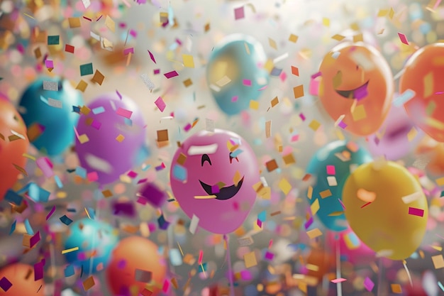 Lively celebration with confetti balloons and happ