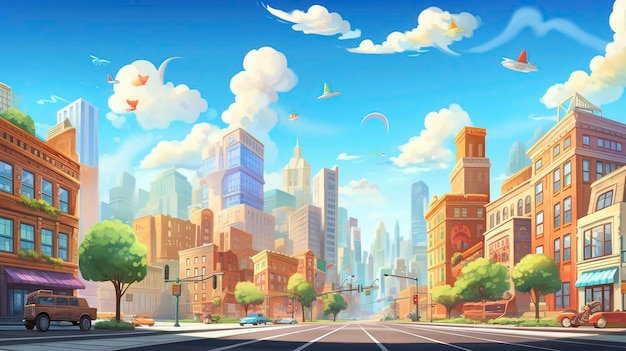 Photo a lively cityscape bustling with anthropomorphic characters set during a sunny day generative ai