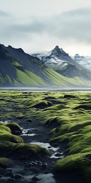 Photo lively coastal landscapes green grass on the hills of iceland