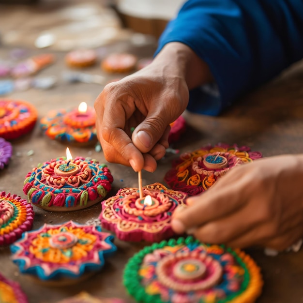 A lively Diwali folk art workshop artisans creating intricate patterns