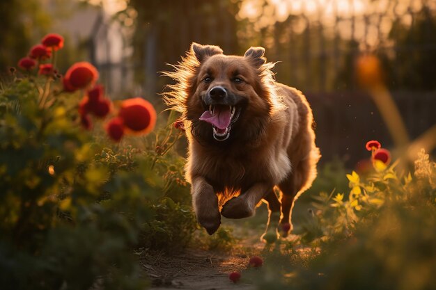 Lively Dog Happily Running Through the Park