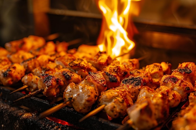 焼き鳥 の 活気 に 満ち た エネルギー の ある 場面