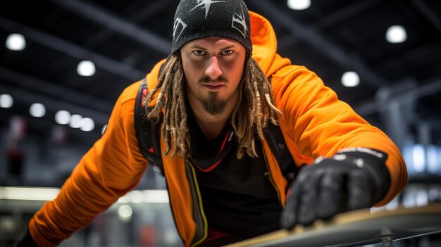 A lively indoor skate park with skateboarders