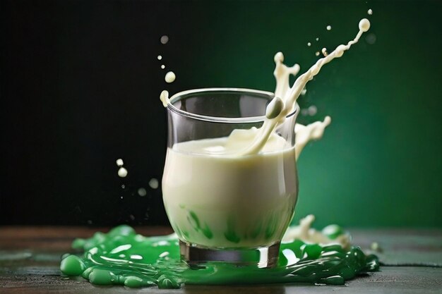 Lively Milk Splash on Enchanting Green Background