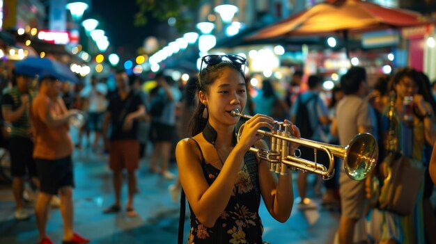 活気のある音楽と活気のあるダンスパフォーマンスは 通行者を魅了し 活気ある