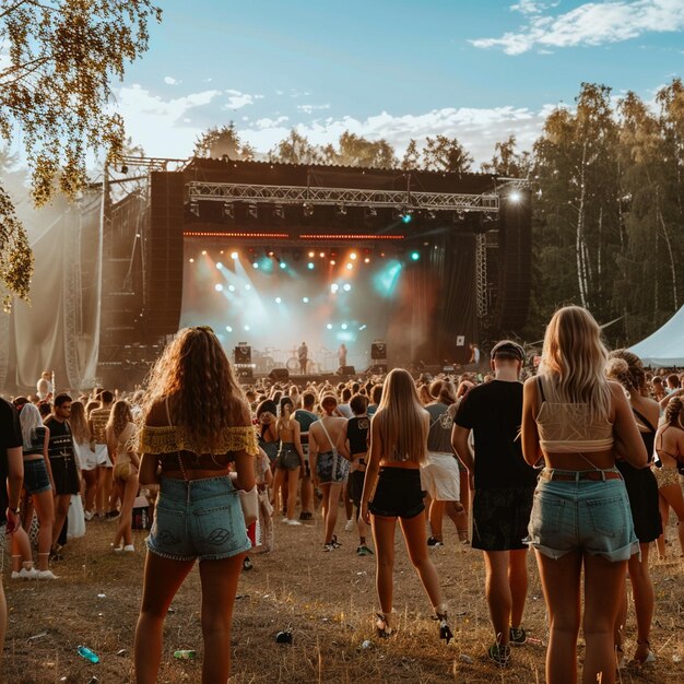 Photo lively music festival crowd on grass field summer event image