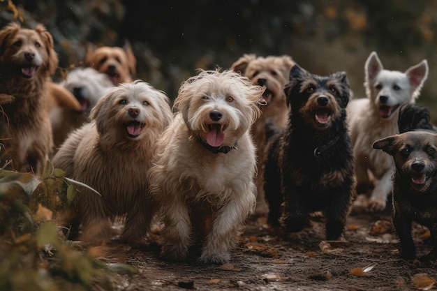 Lively Pack of Dogs in a Forest