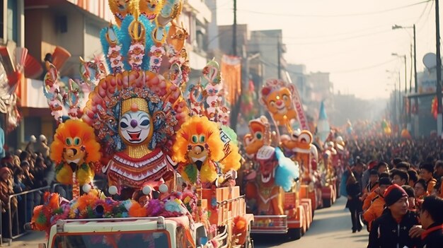 A lively parade on New Years Day filled with colorful floats music and enthusiastic participants