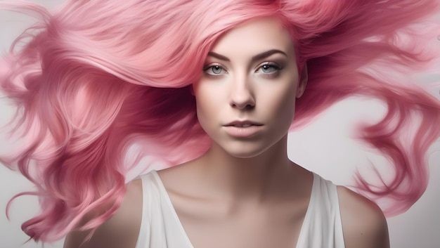 Lively pink hair on a white background