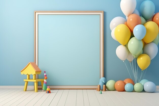 Lively and playful interior scene of a children's room with a mockup frame Generative Ai