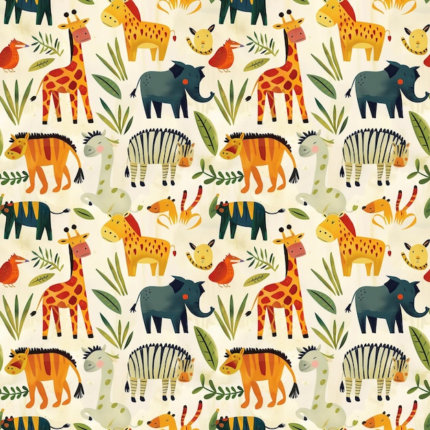 Lively Safari Animals Tile for Playful Kids Room Decor