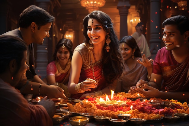 Lively Scene of Diwali Celebration Bliss created with Generative AI