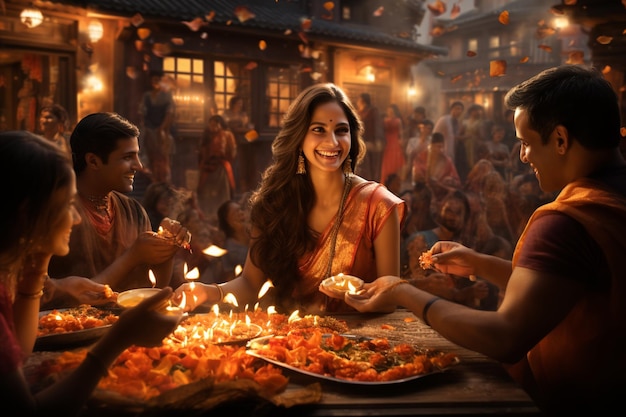 Lively Scene of Diwali Celebration Bliss created with Generative AI