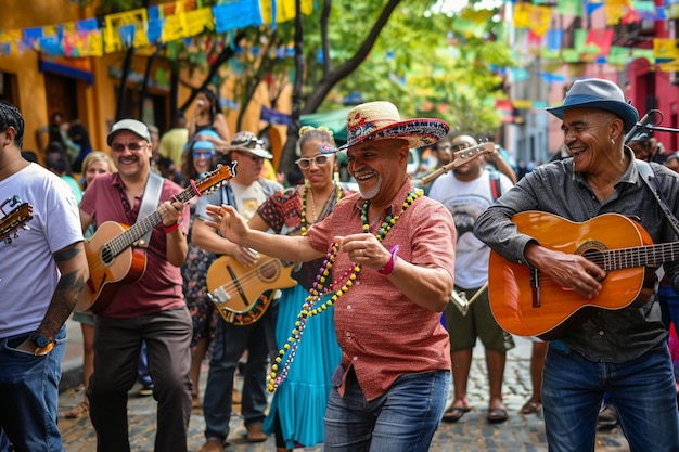 Photo a lively scene of a latin band playing at a street generative ai