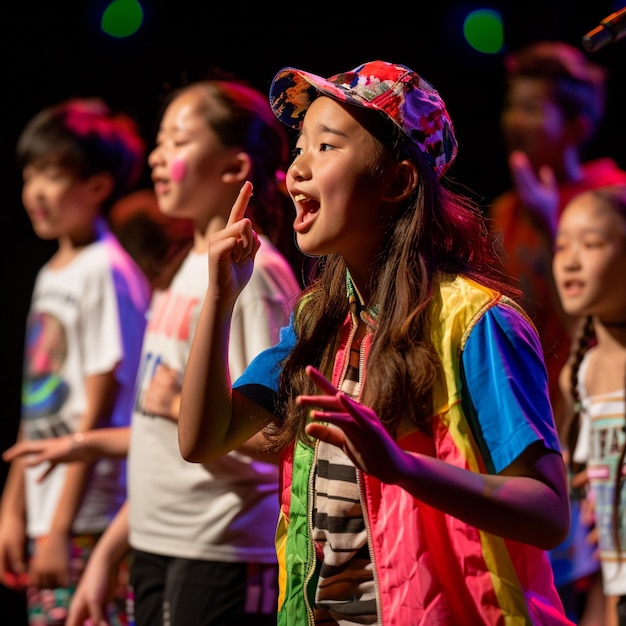 A lively school talent show with students showcasing their unique skills