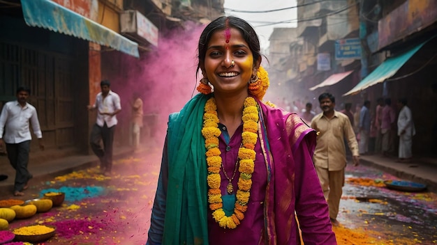 Photo the lively streets of india during holi