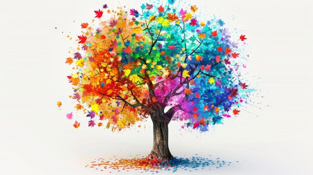 Foto un albero vivace con foglie in un'esplosione di colori che assomiglia a una palette di pittori