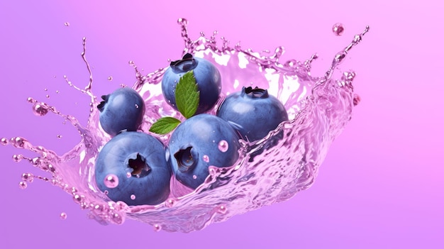 Lively water splash with blueberries on pastel ai generated