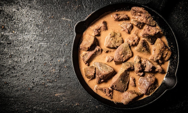 Liver cooked in a frying pan