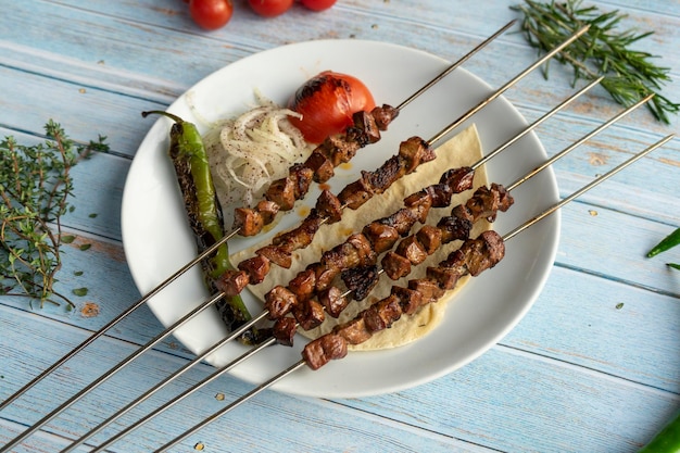 Liver kebab table liver on skewers