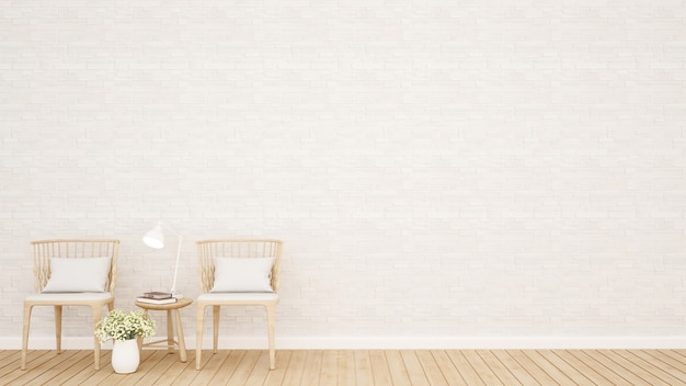 Living area or dining area and white stone wall decoration