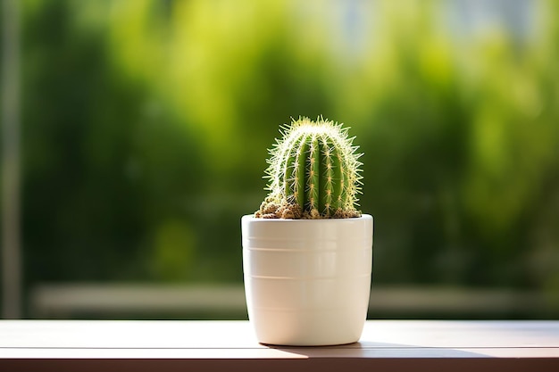 a living cactus in a white pot combined looks beautiful