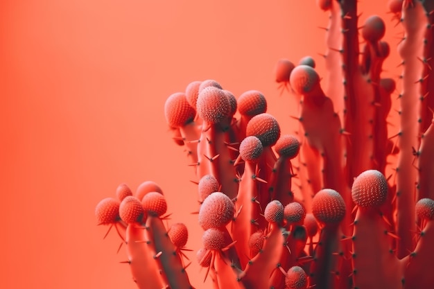 Living Coral color of the Year 2019 Background with cactus generative AI