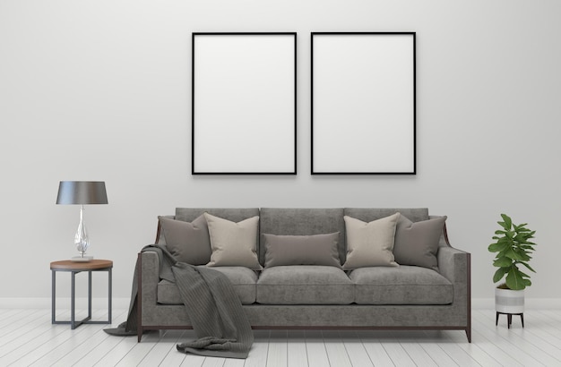 Living Room 3d Render with Frames Mockup Background