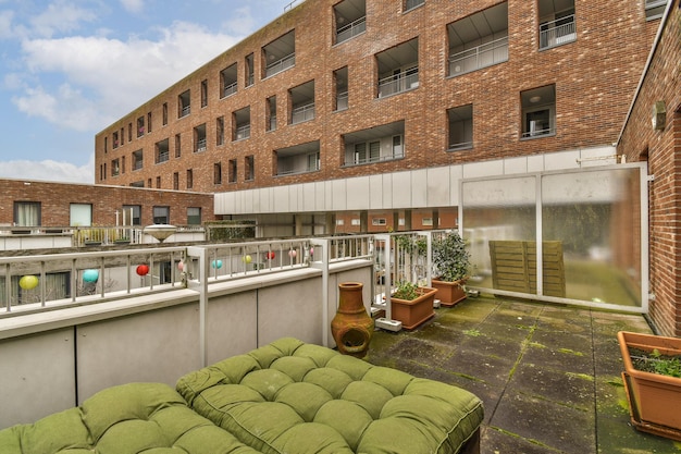 The living room of an apartment building with a couch