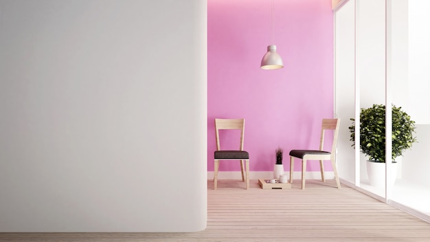 Living room and balcony on pink tone.