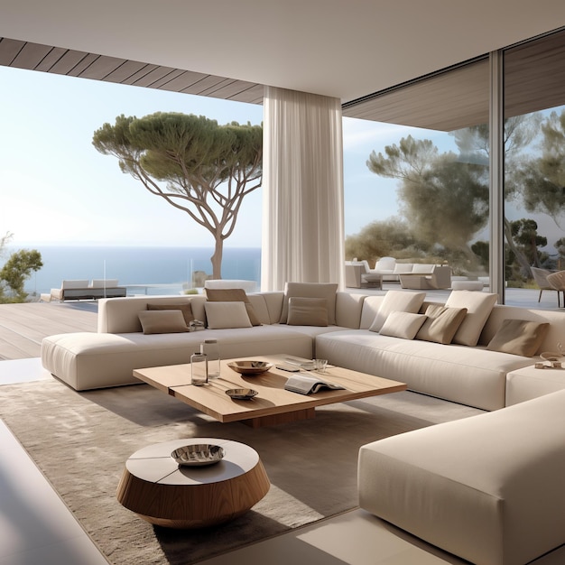 Photo living room in a contemporary house on the beach