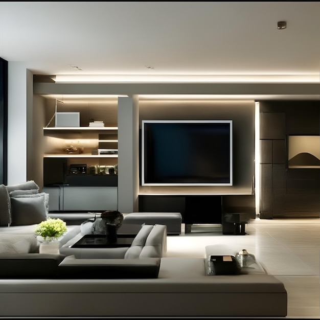 Living room dark interior side angle view