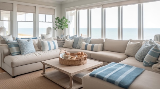 Living room decor home interior design Coastal Scandinavian style