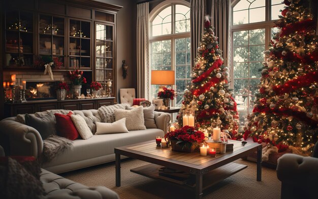 Living room decorated at christmas