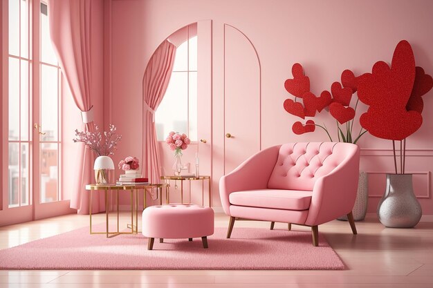 Foto living room en stoel interieurontwerp 3d illustratie valentine kamer